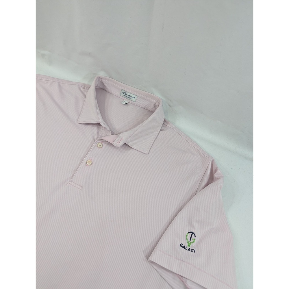 Peter Millar Summer Comfort Men's Polo 2XL‎ White Pink Micro Stripe Galaxy Golf